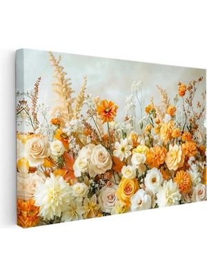 Kanvas Tablo Dolgun Çiçek Aranjmanı Gül Bahçesi Çiçek Tablosu Ev Ofis Duvar Dekoru