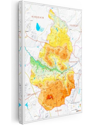 Kanvas Tablo Nevşehir Engebeli Arazi Yapısı Harita Tablosu Ev Ofis Duvar Dekoru