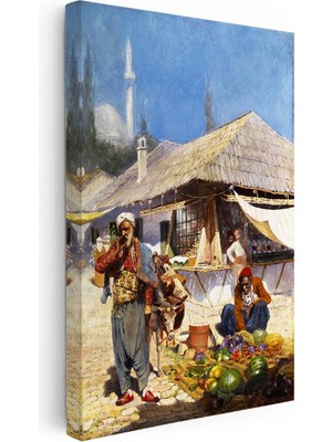 Kanvas Tablo Pazar Yerinde Kavun Karpuz Satıcısı Osmanlı Tablosu Ev Ofis Duvar Dekoru