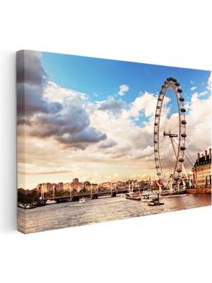Kanvas Tablo Londra London Eye Dönme Dolap Şehir Mimari Tablo Ev Ofis Duvar Dekoru
