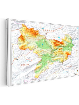 Kanvas Tablo Amasya Topografik Vadi ve Dağlar Harita Tablosu Ev Ofis Duvar Dekoru