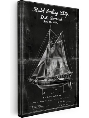 Kanvas Tablo Yelkenli Gemi Patent Çizimi Detaylı Taşıt Vintage Tablo Ev Ofis Duvar Dekoru