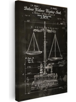 Kanvas Tablo Antik Denge Terazisi Patent Çizimi Teknik Vintage Tablo Duvar Dekoru