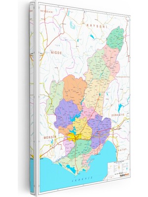 Kanvas Tablo Adana Ilçeler ve Sınırlar Harita Tablosu Ev Ofis Duvar Dekoru