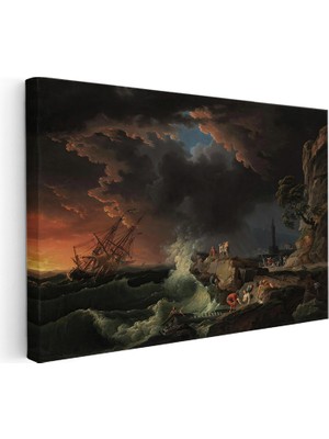 Kanvas Tablo C.j. Vernet Gemi Enkazı Manzarası Uçurum Kenarı Ressam Tablosu Ev Ofis Dekoru