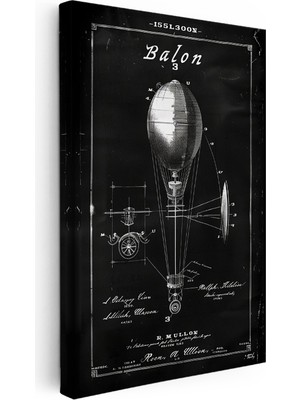 Kanvas Tablo Balon Patent Çizimi Teknik Detaylı Taşıt Vintage Tablo Ev Ofis Duvar Dekoru