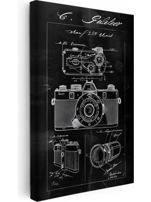 Kanvas Tablo Kamera Çeşitleri Patent Çizimi Detaylı Vintage Tablo Ev Ofis Duvar Dekoru