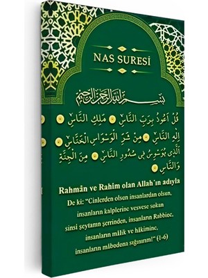Kanvas Tablo Nas Suresi Türkçe Anlamlı Kemer Süslemeli Dini Islami Tablo Ev Ofis Duvar Dekoru