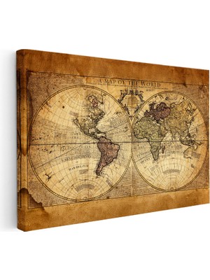 Kanvas Tablo Antik Çift Küre Yeryüzü Harita Tablosu Ev Ofis Duvar Dekoru