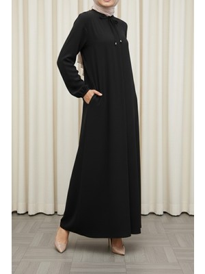 Moda Hayme Mevlana Ferace Siyah A Kesim Kırışmaya Dayanıklı Tesettür Elbise