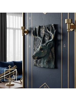 İki Yedi Konsept Kimberley 773 Noble Deer Kabartmalı Geyik Duvar Pano Tablo Dekoratif Duvar Objesi Dekorasyon Hediye