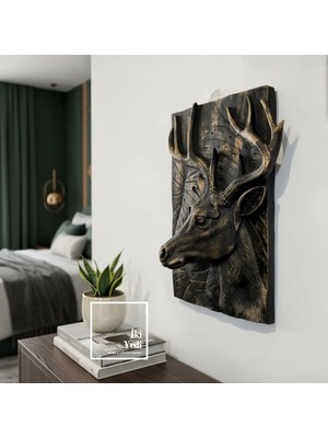 İki Yedi Konsept Kimberley 771 Noble Deer Kabartmalı Geyik Duvar Pano Tablo Modern Dekoratif Obje Duvar Dekorasyonu