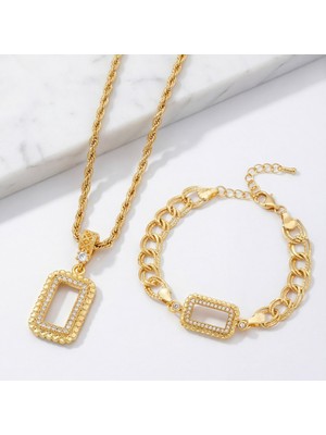 Ferizz Altın Kaplama Gram Çerçeve Kolye Ucu ve Gram Çerçeve Samanyolu Model Bileklik Kombini BND-149