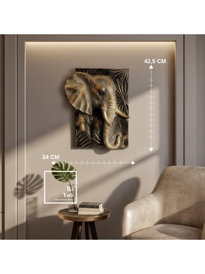 İki Yedi Konsept Branimir 772 Majestic Elephant Kabartmalı Fil Duvar Pano Tablo Dekoratif Obje Dekorasyon Rölyef Şık