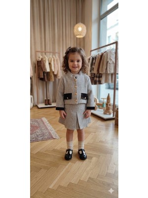 Deri Detaylı Tuvit Kız Etek Takım