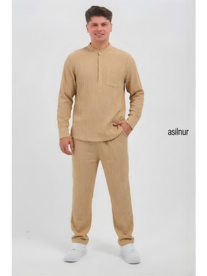 Asilnur Sefa Erkek Hac ve Umre Kıyafeti Ikili Takım Bej