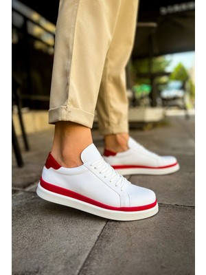 ABR-MN979 - Santoni Gbt Spor Erkek Ayakkabı Beyaz/kırmızı