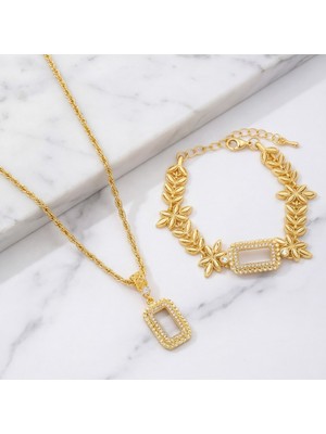 Ferizz Altın Kaplama Gram Çerçeve Kolye Ucu ve Gram Çerçeve Bileklik Kombini BND-147