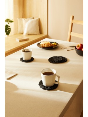 Ocean Home Textile 4'lü Siyah Renk Motifli Rafya Bardak Altlığı Ø 11  cm