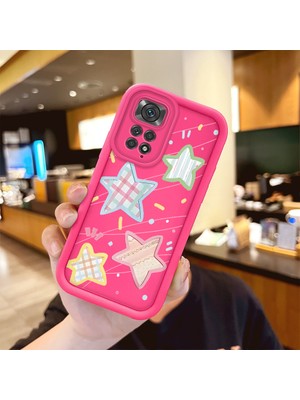 HONTINGA Redmi Note 11 ile Uyumlu Kılıfı Düşüme önleyici Basitlik Anti Düşme Kamera Korumali şirin Renkli yıldız Desen Gül Kırmızı Yumuşak Silikon Telefon Kılıfı Kadın ve erkek için uygundur K8-0066