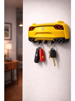 Otscraft Studio Ferrari 812 Tasarımlı Dekoratif Anahtarlık Askısı – 4 Kancalı Duvar Tipi Key Hanger