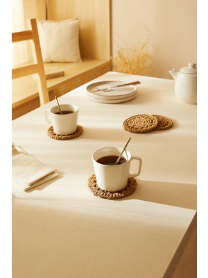 Ocean Home Textile 4'lü Bej Renk Motifli Rafya Bardak Altlığı Ø 11  cm