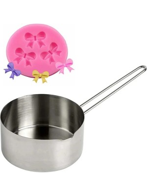 Adin Tasarım Fiyonk Mum Yapım Seti 2li Mum Eritme Kabı 750 ml ve Fiyonk Silikon Kalıp Parafin Eritme Kabı