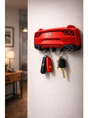 Otscraft Studio Ferrari 812 Tasarımlı Dekoratif Anahtarlık Askısı – 4 Kancalı Duvar Tipi Key Hanger