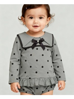 Bebesen Kız Bebek Takım -Külotlu Pudra Puantiyeli Fiyonklu(6-9-12-18 Ay)