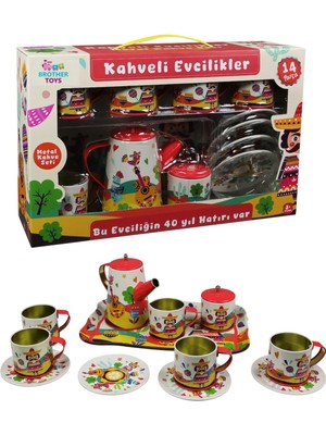 Brother Toys 14 Parça Metal Çay Kahve Evcilik ve Mutfak Seti Bardak Çaydanlık Tabak Kırmızı Yeşil