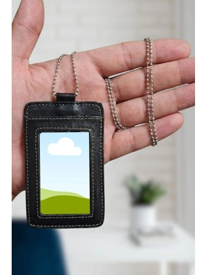 Huggy Craft Hakiki Deri Siyah Kartlık, Pvc Kart Kılıfı, Boyun Askılığı