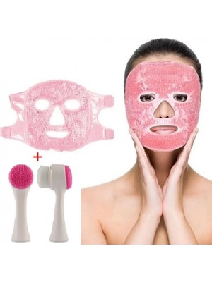 Karahanbey Jel Buz Paketi Yüz Maskesi Baş Ağrısı Yastık Kozmetik Maske + Çift Taraflı Cilt Fırçası