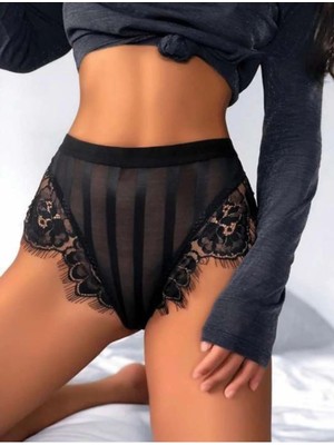 Passione Dantel Işlemeli Yüksek Bel Çizgili Fantezi String Tanga 152