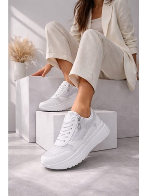 Slipcat Yan Fermuarlı Işıltılı Trend 5 cm Platform Kadın Sneaker Spor Ayakkabı