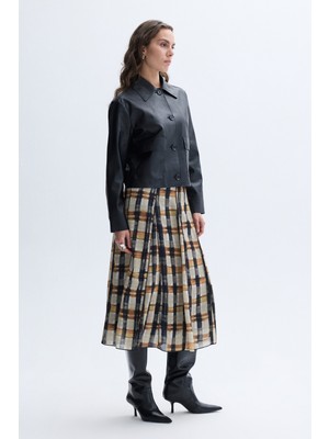 MUDO Ekoseli Kloş Midi Etek