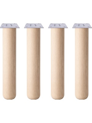 Badem10 Bohem 45 cm (4 Adet) Doğal Ahşap Boyasız Silindir Sehpa Ayağı - (4 Adet) 8x8 Metal Montaj Aparatı