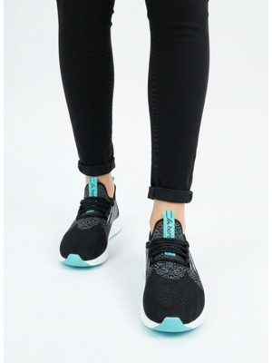 Homiro Bağcıklı Triko Unisex Spor Ayakkabı-Siyah -Su Yeşili