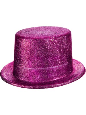 NW NessiWorld Fuşya Pembe Renk Parıltılı Simli Fötr Silindir Parti Şapkası
