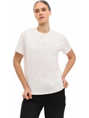 Lumberjack WL 11STORY 6FX. Ekru Kadın Kısa Kol T-Shirt