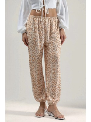 Hiccup Kadın Zebra Desenli Düşük Bel Sandy Eşofman Altı Natural