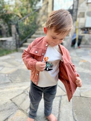 4-5-6 Yaş Kot Pantolonlu Nubukceketli Uzun Kollu Penye Sweat 3lü Erkek Çocuk Takımı Kiremit