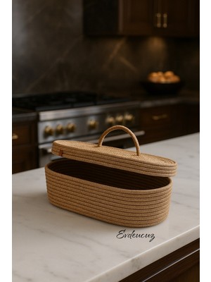 Oval Jüt Hasır Sepet, Kapaklı Organizer 30X20, Şık ve Fonksiyonel