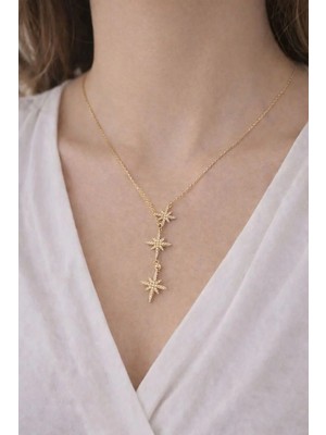 Nati Co Zirkon Taşlı Gold Yıldız Sallantılı Çelik Kolye – Zarif ve Şık Tasarım