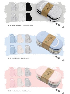 NW NessiWorld 6'lı Silikonlu Babet Penye Çorap 30101 Mavi Ekru Gri