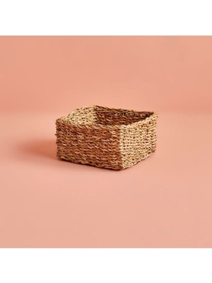 Şık Hasır Kare Düzenleyici Sepet, 18X18X8 Cm, Doğal ve Kullanışlı Tasarım