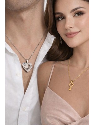 Nati Co Özel Tasarım Kalpli Anahtar Kolye Seti