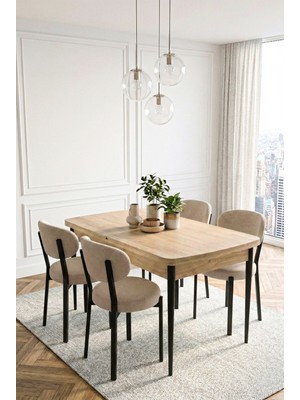 Deren Home Pufys Serisi 70X110 Sabit Masa +4 Adet Sandalye Silinebilir Baby Face Kumas Masa Takımı