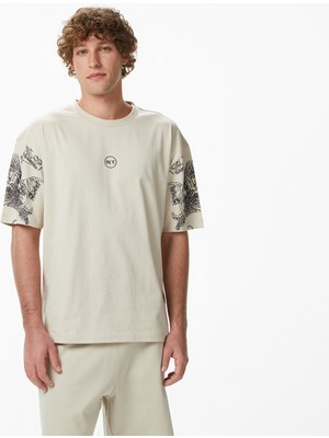 United4 Unıted4 Regular Fit Erkek Krem T-Shirt.tas