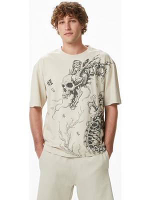 United4 Unıted4 Regular Fit Erkek Krem T-Shirt.tas