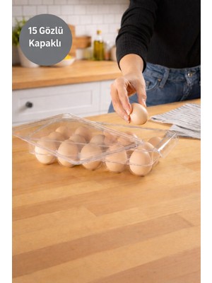 15 Bölmeli Kapaklı Yumurta Saklama Kabı, Buzdolabı Organizer